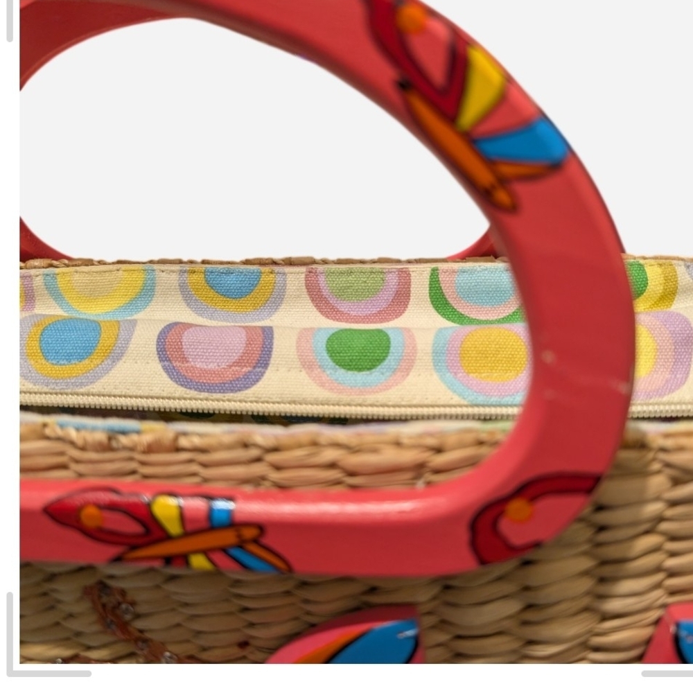 Pre-owned Vintage Vibrant Butterfly Woven Tote Bag - Picture 6 of 13